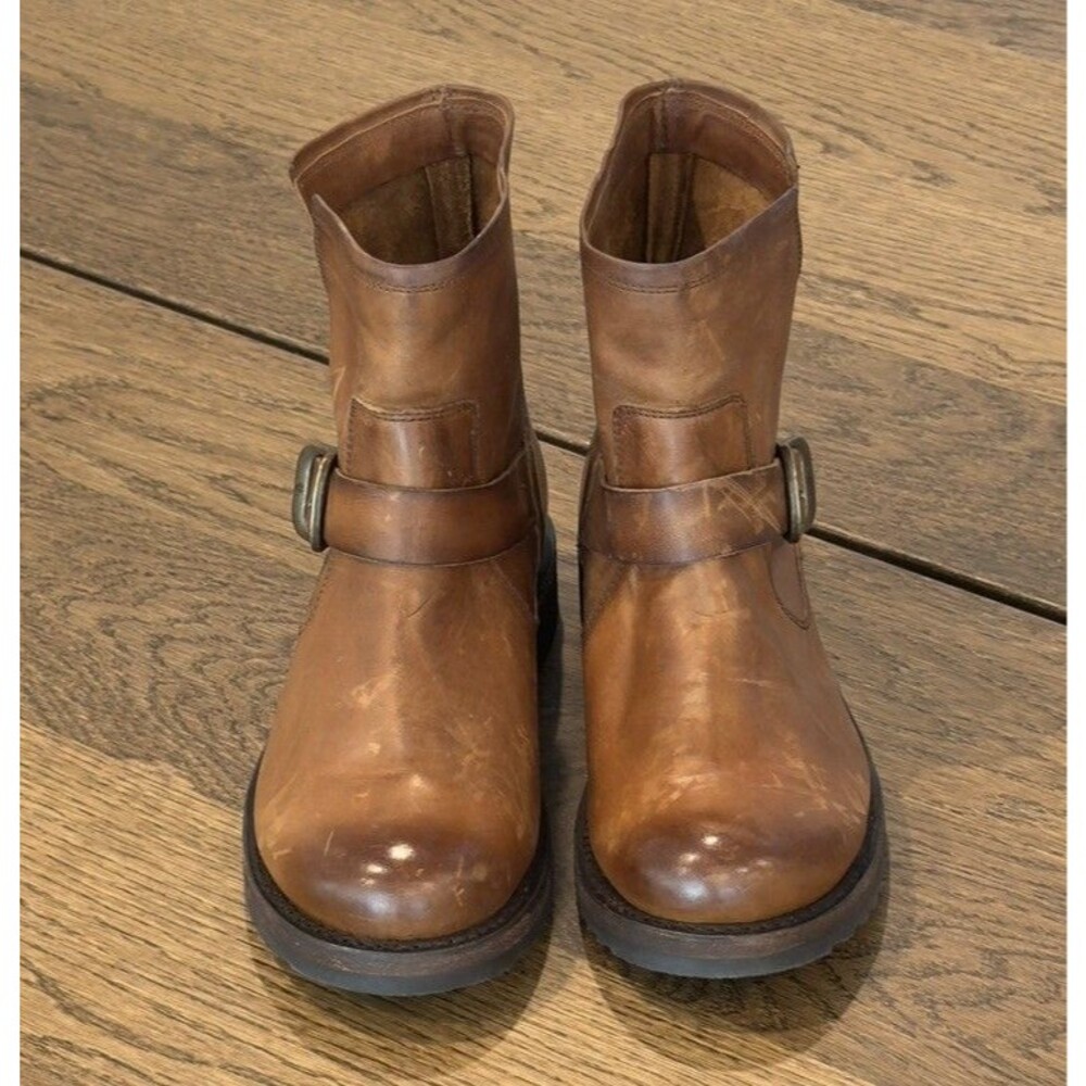 Frye Veronica Flex Bootie Leather Ankle Boots Womens 8.5 Distressed Brown Buckle - Picture 3 of 11
